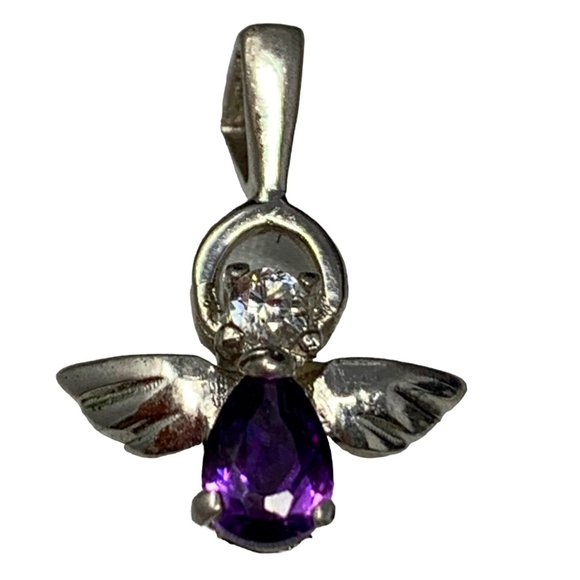 WS‎ 925 Sterling Silver and Amethyst Flying Angel Pendant - Picture 3 of 8